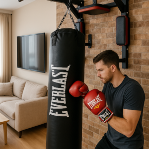 combo: barra multifuncional, saco de boxeo y guantes de box.